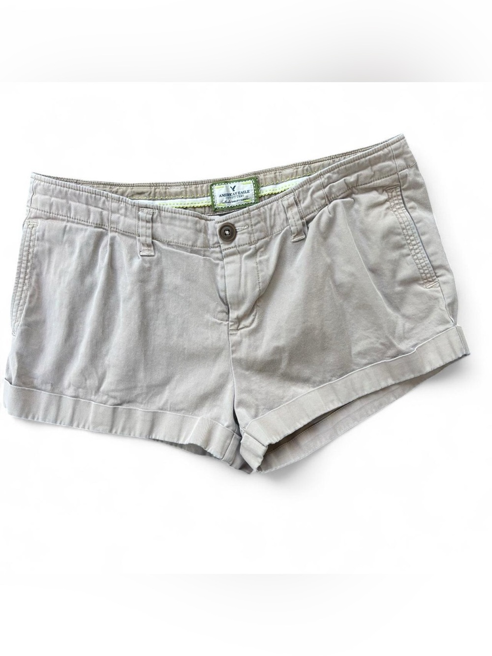 Y2K American Eagle Outfitters Low Rise Khaki Cuffed Short Shorts Size 6